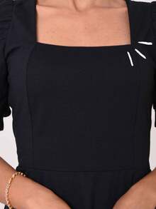 Milimetrica Elegant Loose Pregnancy Women's Midi Dress With Evangelical Princess Sleeves Congregate - 黑色 - 查看 3
