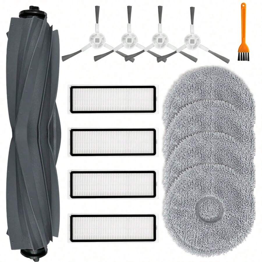 عبوة من 14 إكسسوار متوافق مع مكنسة روبوت Dreame L10s / L10 Ultra / L10 Prime تشمل 1 فرشاة رئيسية، 4 قطع قماش، 4 فلاتر، 4 فرش جانبية، 1 فرشاة تنظيف