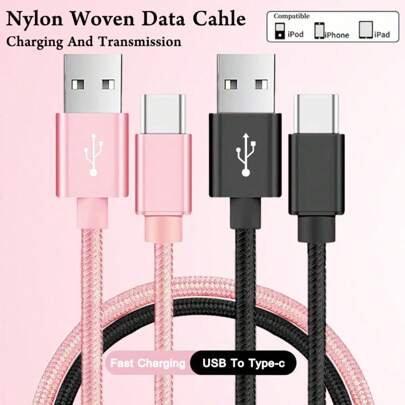 USB C Cable 1-2 Packs Nylon Braided 3.3ft/6.6ft USB A To Type C Charger Cable Fast Charging Cord Compatible With Galaxy S25 S24 S23 S22 S21 S20 Cell Phone Fast Charge Cable Nan Compatible With IPhone 16, 16 Pro Max, 15, 15 Plus, 15 Pro, 15 Pro Max,Compatible With Redmi, Compatible With OnePlus