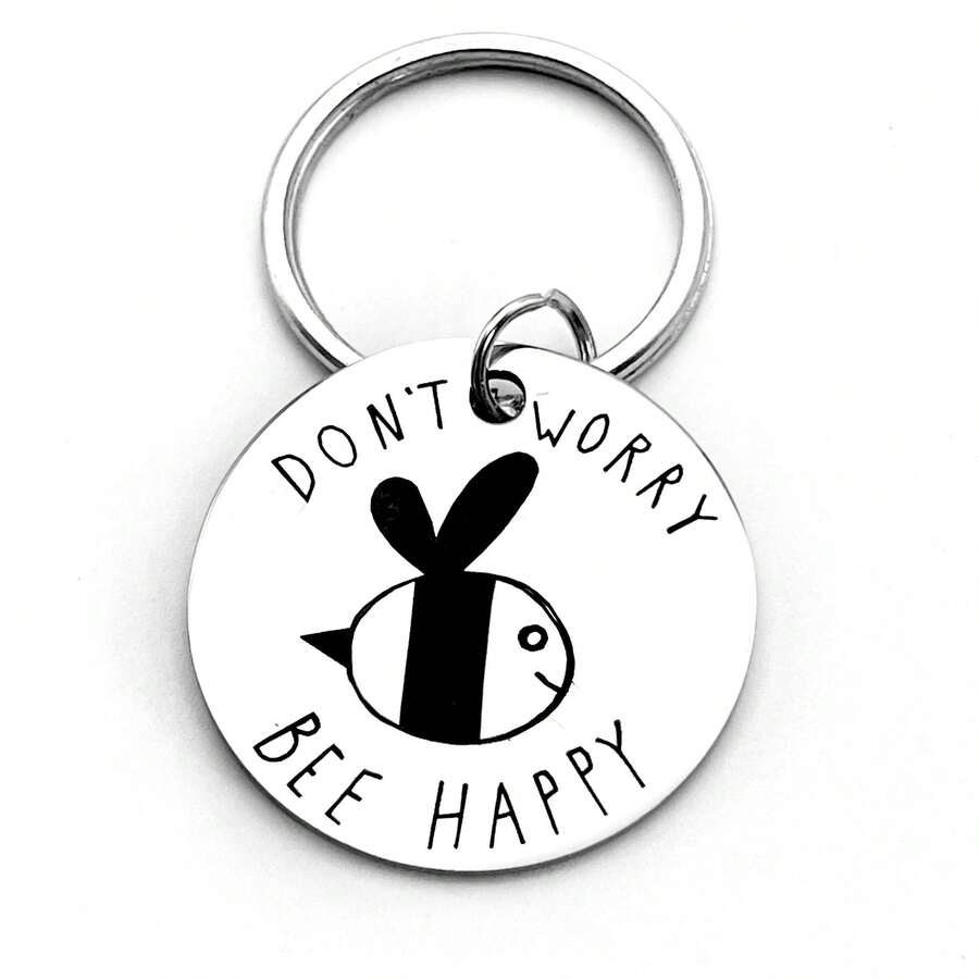 1 pieza Llavero inspirador de moda, material de acero inoxidable, texto clásico grabado, forma redonda con clip de anillo, regalo ideal para seres queridos y amigos