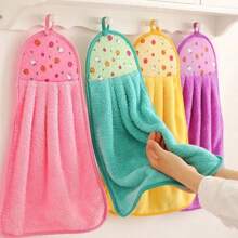1pc Kitchen Hand Towel Hangable Hand Towel Coral Fleece Hanging Towel, Can Be Used All Year Round
