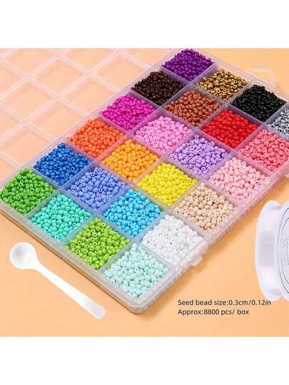 8800pcs 3mm Glass Seed Beads For Bracelet Making Kit, Small Beads, 24 Colors Craft Beads For Jewelry Making And Crafts - Beading And Jewelry Making, Beading Kits, Comes With Organizer Box, Jump Rings And Elastic Cord