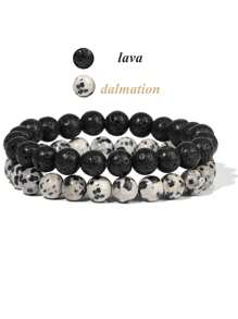 2 件天然石串珠配对手链 8 毫米情侣距离能量手链玛瑙绿松石宝石弹力手镯首饰套装男女礼物 - 彩色 - 查看 12