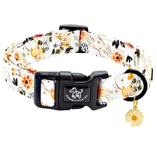 Elegant Little Tail Dog Collar Flower Pattern Pet Collar Cute Spring Female Or Male Adjustable Pet Collar