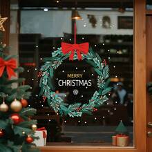 1pc 45cm*45cm Christmas Wreath Decorative Sticker, PVC Static Cling Film, Christmas Window Decal, Christmas Party Supplies, Suitable For Holiday Decoration