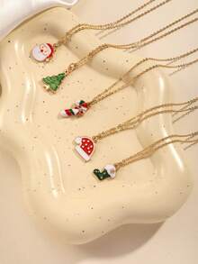 5 件圣诞项链套装，包括圣诞树、圣诞老人、拐杖糖图案、休闲日常颈链 - 5條聖誕項鍊套裝 - 查看 1