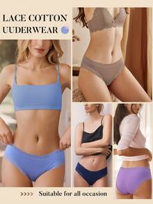 12 Pack Cotton Underwear For Women Lace Cheeky Bikini Panties Full Coverage Soft Stretch Hipster Ladies Briefs S-XL - 彩色 - 查看 4