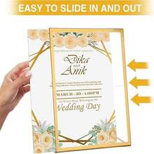 6pcs L-Shaped Acrylic Sign Holders, 5 X 7" (13X18cm), Gold Color Desktop Stands, Slanted Paper Holders, Transparent Display Racks For Menus, Flyers, Frames, Suitable For Weddings, Parties, Photo Displays