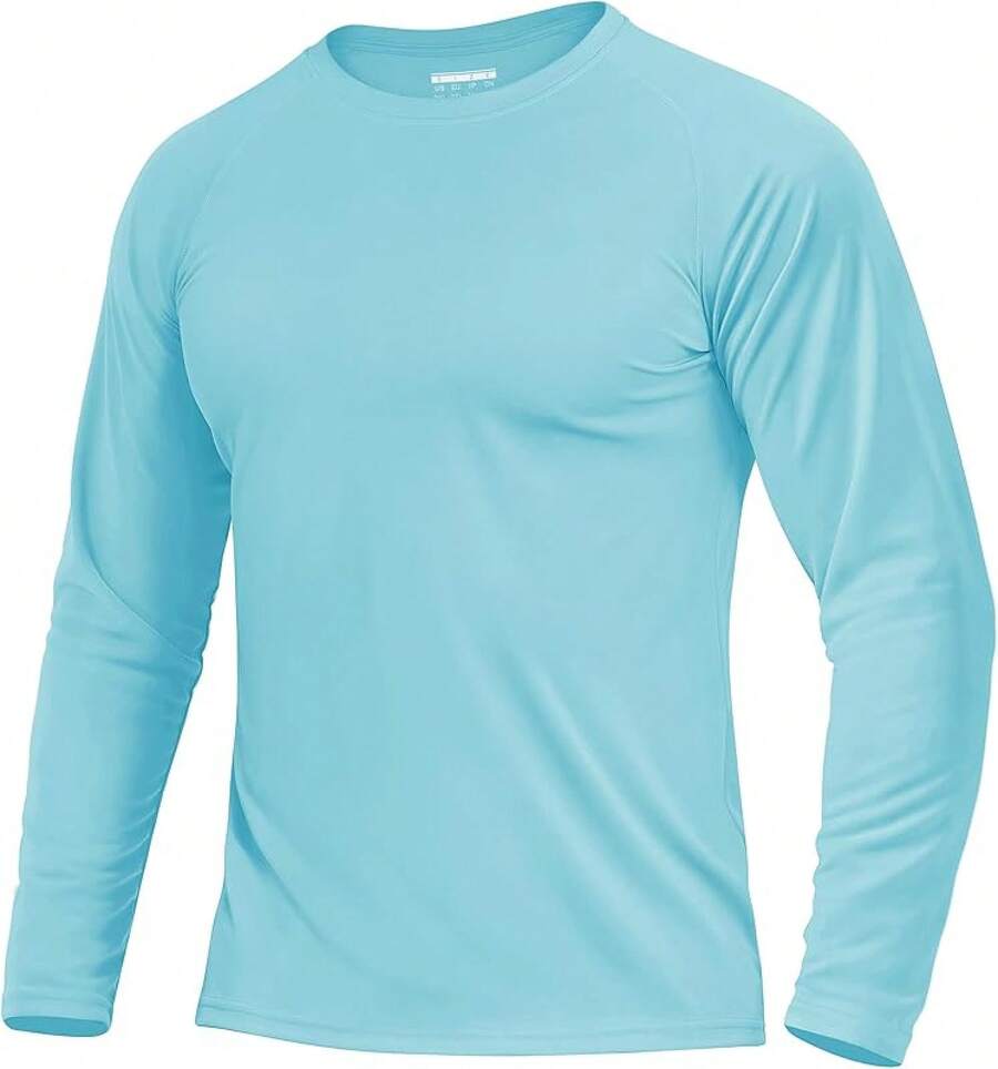 Boladeci Men's UPF 50 Sun Protection UV SPF Shirts Long Sleeve Lightweight Quick Dry Swim T-Shirts Rash Guard - 湖藍色 - 查看 1