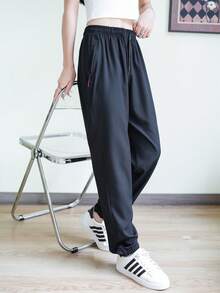 Women'S Drawstring Waist Sports Pants, Slim Fit, Outdoor Running Hiking Cycling Quick-Dry Trousers, Casual Sportswear Tights