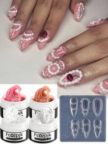 3D 雕刻凝胶不粘手雕刻凝胶套装，透明白粉色裸色固体指甲修整凝胶，含法式蛋糕霜指甲雕刻模具双头硅胶美甲雕刻笔美甲刷雕刻 DIY 美甲沙龙美甲用品套装 - 彩色 - 查看 22