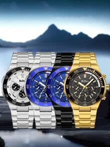 BIDEN 男士时尚商务腕表，多功能计时码表，不锈钢表带，防水夜光日期显示，男士休闲石英表，适合日常佩戴，也是返校、毕业、父亲节、感恩节的理想礼物。 - 均碼 - 查看 12