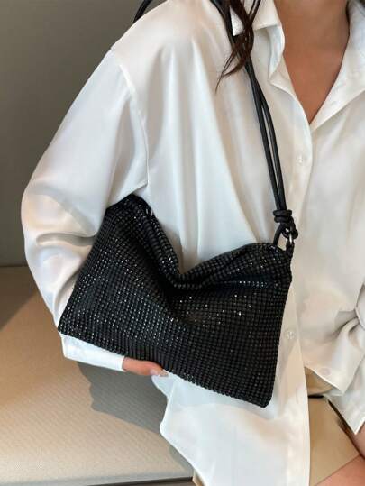 Bolso de mano grande con decoración de strass, elegante bolso de hombro/axila/bolso de mano casual para ir de compras en verano, adecuado para mujeres, damas, parejas - viaje, trabajo y oficina, baile de graduación, fiesta, fin de semana y vacaciones, artículos esenciales para viajes y vacaciones