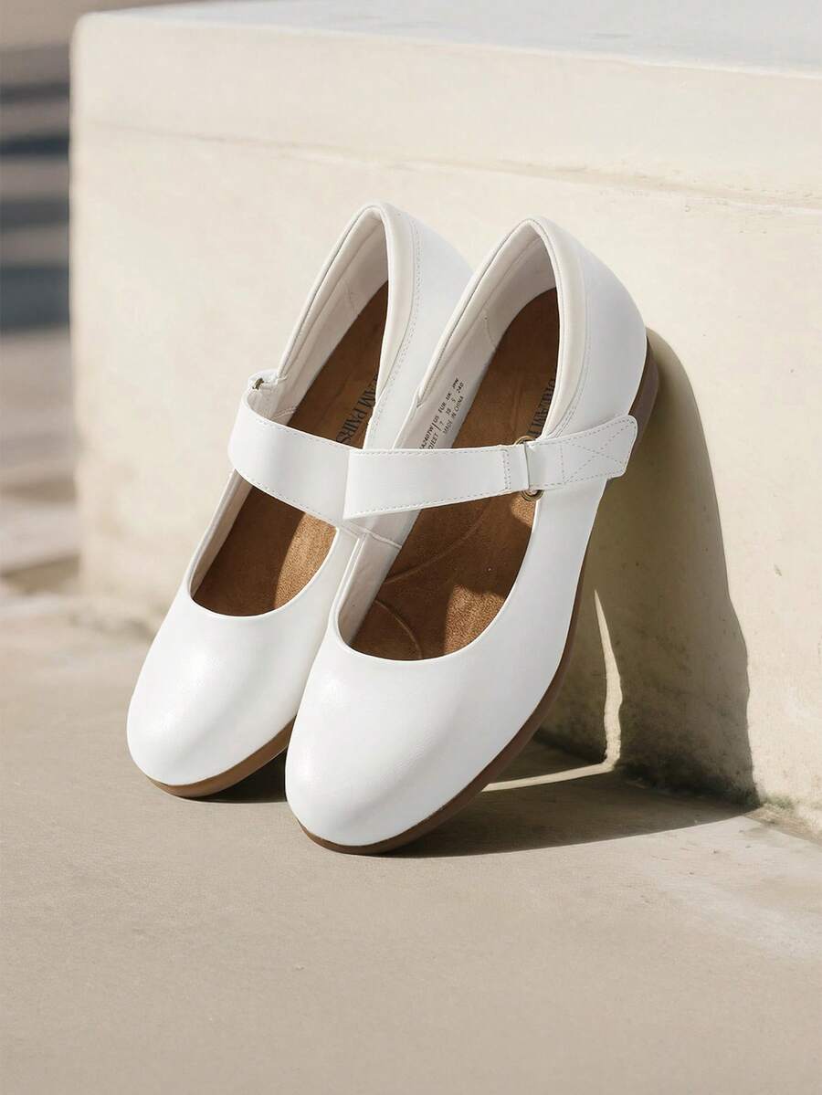 Women's Flats Arch Support Comfortable Casual Ballet Mary Business Office For Women Dressy And Work Ankle Strap Dress Flats Shoes - White - View 1
