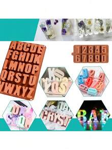 2 moldes de silicona con letras grandes del abecedario inglés A-Z | Moldes de números del 0 al 9 para decoración de fiesta de cumpleaños - molde de silicona - Ver 4