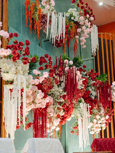 1Pc Artificial Flower Wisteria Hanging Flowers, Lover's Tears Hanging Plant, Wedding Faux Flower Hanging Silk Artificial Amaranthus, Burgundy Wedding Flowers, Cascading Wedding Bouquet For Wedding Background Decoration, Hotel Decoration, DIY Flower Arrangement Material, Vase Filler, Wall Decoration, Mother's Day, Birthday, Party, Gift