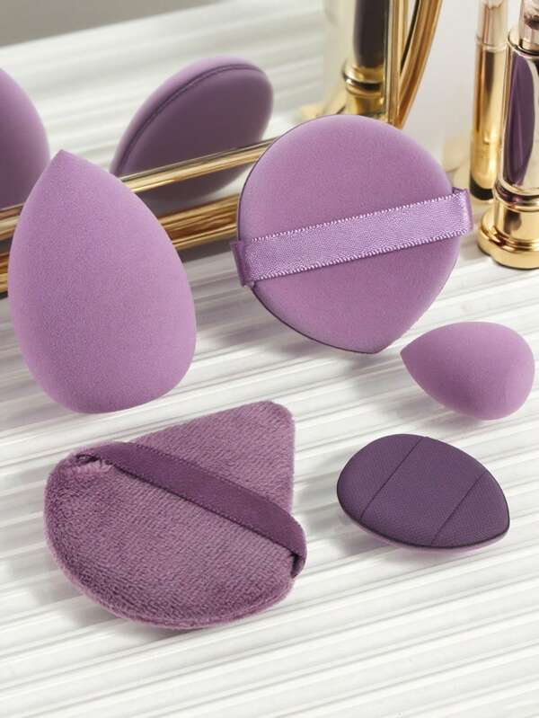 5pcs Makeup Sponge Set: 1pc Makeup Sponge, 1pc Mini Makeup Sponge, 1pc Finger Makeup Sponge, 1pc Triangle Powder Puff, 1pc Air Cushion Puff, Suitable For Loose Powder And Foundation