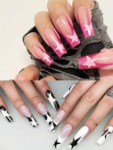 3件套黑白粉星形美甲贴纸爱心美甲饰品自粘滑块银色镀铬凝胶抛光贴花可爱美甲配件 - 彩色 - 查看 2