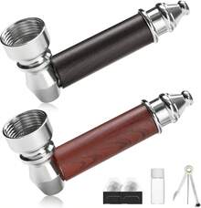 2PCS Tobacco Pipe Set – Wooden Classic Texture Smoking Pipes In Red And Black With Smooth Handle Finish – Includes Pouch For Everyday Use And Gifting - 1 - View 1