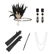 20 世纪 20 年代婚礼/派对头饰套装，包括头带、仿珍珠项链、手套、复古锌合金配饰，适合万圣节舞会