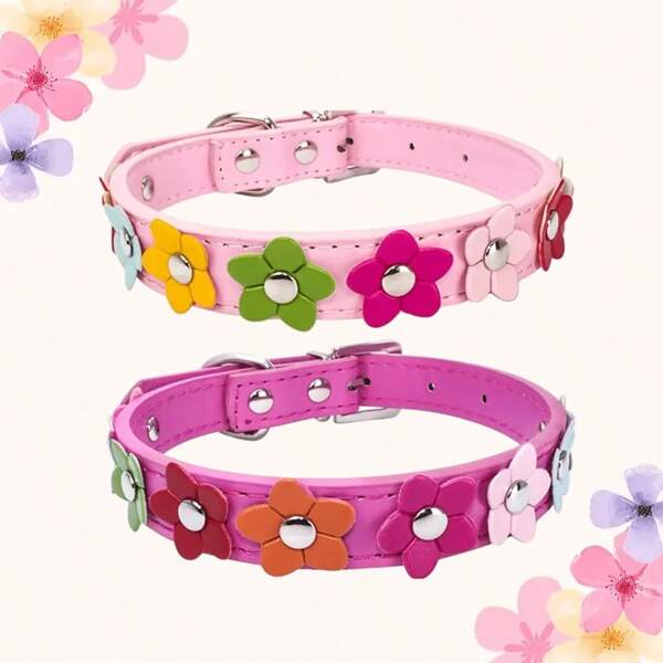 1pc Colorful Floral Decor Pet Collar, Cute Dog Collar