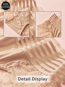 4 sztuki seksownych koronkowych, wyciętych, półprzezroczystych, jednolitych kolorów, średniej talii, plus size, damskich spodni trójkątnych, dojrzałego uroku, retro, romantycznej, francuskiej, słodkiej i uroczej bielizny, lekkie, miękkie i wygodne, całoroczne, odpowiednie do domu, podróży, na imprezy i prezenty