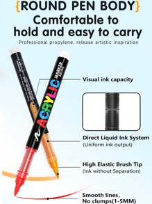 广纳软刷丙烯颜料马克笔，绘画美术用品毛毡文具套装，自由供墨系统，色彩丰富，着色页清晰，颜色可堆叠，覆盖力强，笔尖灵活柔软，弹性好，可粗可细自由绘制，非常适合神秘色彩、学校开学/返校季礼物、帆布鞋、T恤图案等其他光滑表面彩色装饰