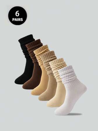 3双装女士百搭堆堆袜，简约学院风纯色长筒袜（仅袜子，不含袜板），尺码：36~39，舒适袜子