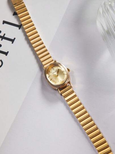 1 件女士手表版本简单、新款小表盘大气、时尚、休闲、百搭、石英钢表带手表适合日常装饰