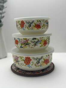 5pcs Multicolor Enameled Airtight Food Storage Containers Set, 10/12/14/16/18oz, Serving Bowls For Fruits, Veggies, Lids,Kitchen,Christmas Gift