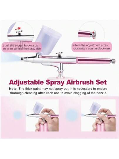 مجموعة فرشاة البخاخة المحمولة، تتضمن ضاغط هواء، فوهة 0.3 مم، مجموعة أدوات طلاء الرش، مناسبة للطلاء، صناعة النماذج، تزيين الكيك، فن الأظافر (وردي - فوهة 0.3 مم) | مقاس: البخاخة الخضراء ذات الحركة الواحدة