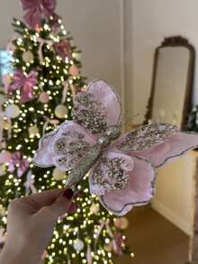 1 Stück handgemachte rosa Weihnachtsbaum Ornament Kollektion, Glitzer Pailletten Weihnachtsbaum Anhänger, Pailletten Schleife, Glitzer Schmetterling, Glitzer Kugel, rosa Schleife dekorierte Weihnachtsbaum Dekoration rosa Set Hängende Kugel, Weihnachtsritual Sinn, rosa verspielter Weihnachtsbaum