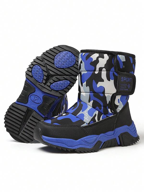 Winter Camouflage Snow Boots, Warm Shoes For Boys And Girls, Outdoor Skiing Gear, Flat Casual Sneakers, High-Top Thick Waterproof Classic Boots For Teenagers