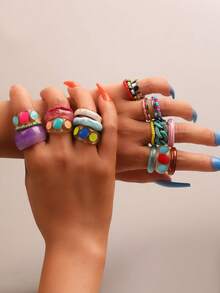 30 件随机颜色花朵装饰戒指情人节 - 彩色 - 查看 12