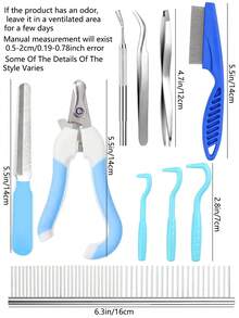10pcs Pet Tick Removal & Grooming Kit, Includes Stainless Steel Tweezers And Nail Clippers, Suitable For Cats And Dogs, Practical Valentine's Day Pet Gift - Multicolor - View 2