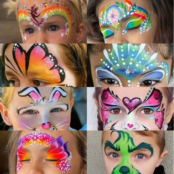 16pcs Reusable Washable Face Painting Stencils - Double-Sided Butterfly, Floral, Animal And Geometric Patterns, Suitable For Halloween, Costume Parties, Carnival - Easy Clean Temporary Body Art Stencils, Halloween Makeup | Butterfly Face Painting | Washable Makeup