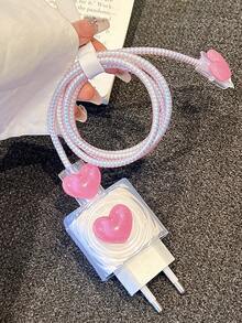 Set da 5 custodie morbide e trasparenti a forma di cuore e onda per [Caricabatterie da 20W Versione Europea Protettore] Protezione Cavo