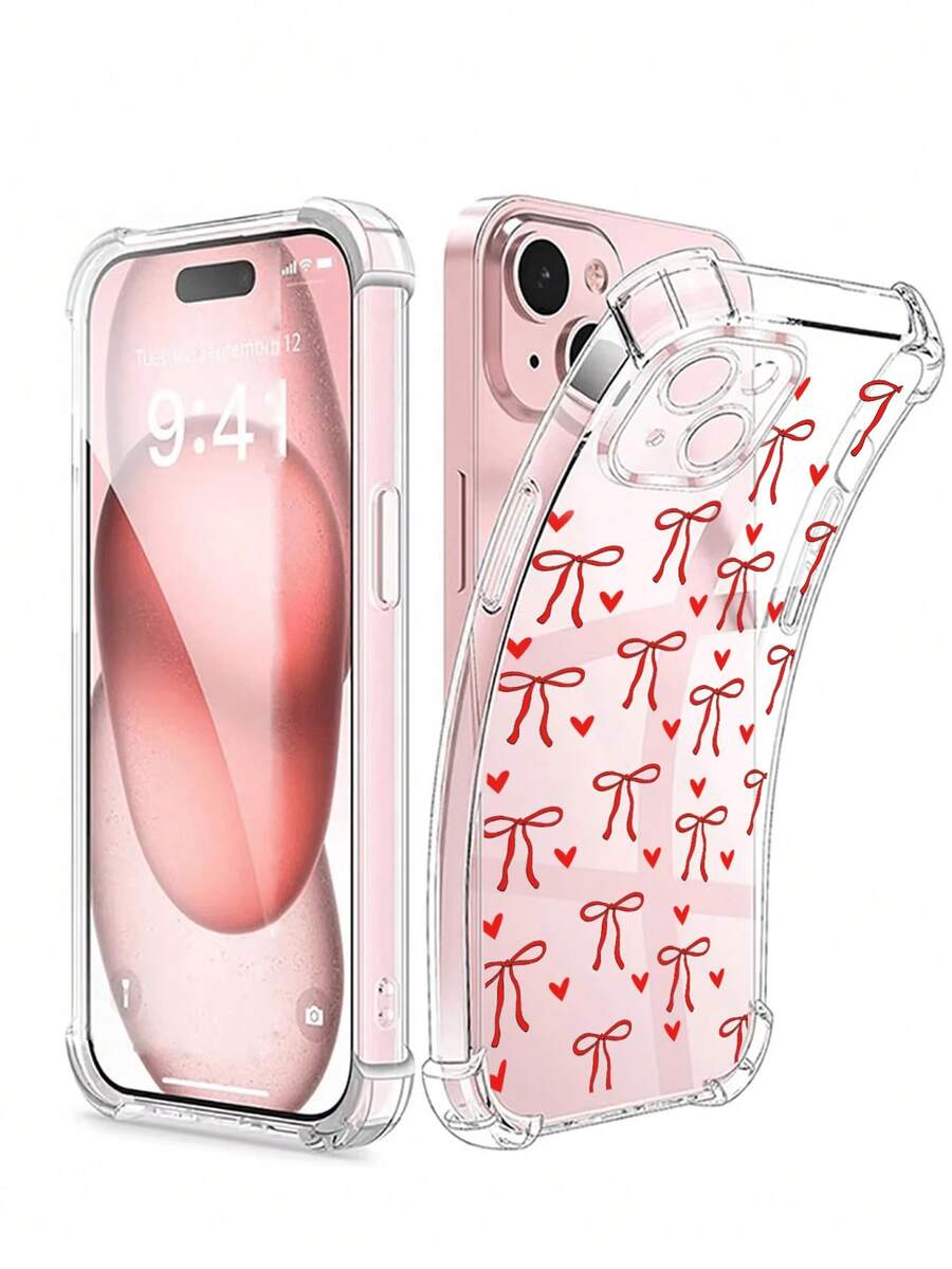 1pc Shockproof Butterfly Transparent Silicone Phone Case Compatible With IPhone, Galaxy, Mi, Redmi, TPU Protective Back Cover Compatible With IPhone Case Waterproof Anti-Fall Scratch Resistant - Red - View 1