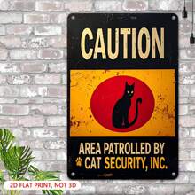 1PCS Vintage Metal Tin Sign, 8x12 Inch, 2D Flat, Caution Area Patrolled By Cat Security Inc, Black Cat Design, Perfect For Garage, Man Cave, Bar, Shed, Or Outdoor Decor - 銀色 - 查看 1