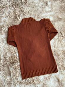 Women's Winter Knit Blouse With Textured Weave And Puff Sleeves - 鏽棕色 - 查看 3