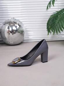 Women's Plus Size Fashion Green Pointed Toe Decor Solid Color Comfortable Chunky High Heel Shoes, Autumn/Winter