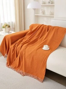 1pc Solid Color Waterproof Pet Sofa Cover, Anti-Scratch Sofa Slipcover, All Season Sofa Protector, Furniture Cover Towel For Bedroom, Office, Living Room, Home Decor - Orange - View 5