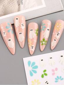 2pcs Halloween Luminous Nail Art Stickers Cartoon Ghost Star Flower Petal Halloween Nails Decals Holiday DIY Nail Supplies Charms Decorations Glow In The Dark
