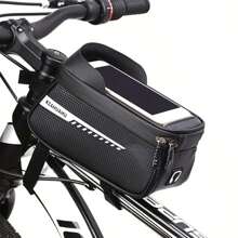 Waterproof Bicycle Handlebar Bag With Phone Holder - PU Material, Frame Front Pouch Fits Mountain Bike And Road Bike, Secure Zipper Closure, Black, Cycling Storage | Reflective Feature | Waterproof Bag, Bike Bag