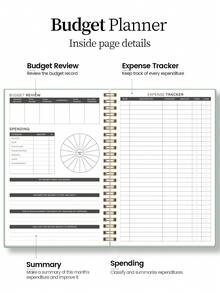 Sổ tay lập kế hoạch ngân sách hàng tháng, 112 trang, thiết kế đơn giản dành cho người bị ADHD, có chức năng theo dõi tiết kiệm và nợ, biểu đồ chi tiêu và các ngăn trong suốt, giúp tiết kiệm dễ dàng, đồ dùng văn phòng phẩm và học tập, quà tặng văn phòng phẩm cho nam và nữ. - màu xanh lá - Xem 9