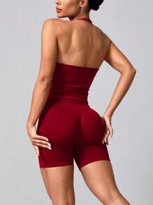 NcmRyu Damen Einfarbiges vielseitiges BH-Top und Shorts Set, Yoga, Tennis, Laufen, Workout, Outdoor Sport