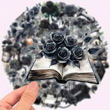 50pcs Of Transparent Retro Cartoon Black Rose Graffiti Stickers PET Material Aesthetic Decals - Suitable For Decorating Laptops, Cell Phones, Guitars, Water Bottles, Cars, Bicycles, Luggage, Scrapbooks, Musical Instruments - Perfect For Party Giveaways, Rewards And Holiday Gifts