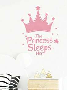 1 件皇冠公主卧室墙贴，公主睡在这里，大皇冠女婴儿童房装饰，可爱公主图案墙贴