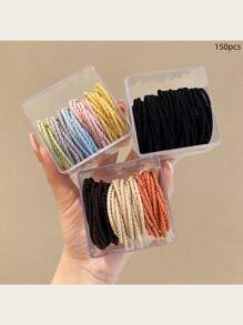 50个/罐 时尚高弹细发圈，简约基础款发圈，细罗纹发圈，小巧精致发饰，礼品，马尾辫发圈，发绳，橡皮筋，发绳头饰 - 彩色 - 查看 40