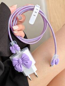 5pcs/Set Bow-Knot Design [European Version 20W Charger Protector] Clear Charging Port Cover & Anti-Break Cable Protector For IPhone11/12 13/14/15/16 Pro Max/Plus | 2-In-1 Protective Case Combo